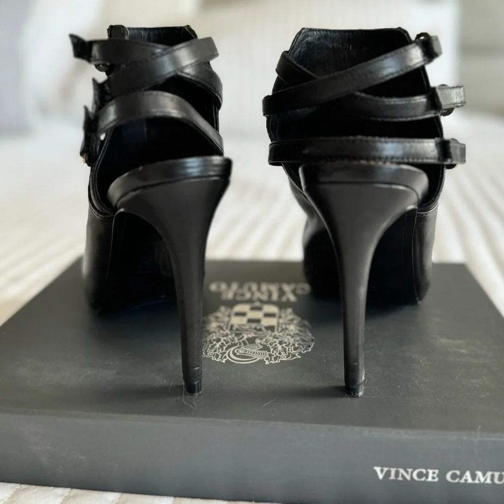 Vince Camutto black leather slingback high heels - Picture 5 of 8